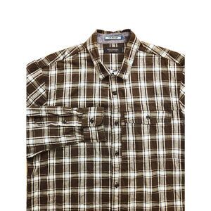 Scotch & Soda mens Med Plaid button up shirt. Regular fit green/brown longslv